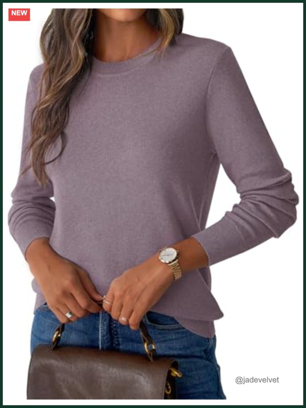 Women's Wool Blend Lightweight Crew Neck Pullover Sweater Soft Stretchy Long